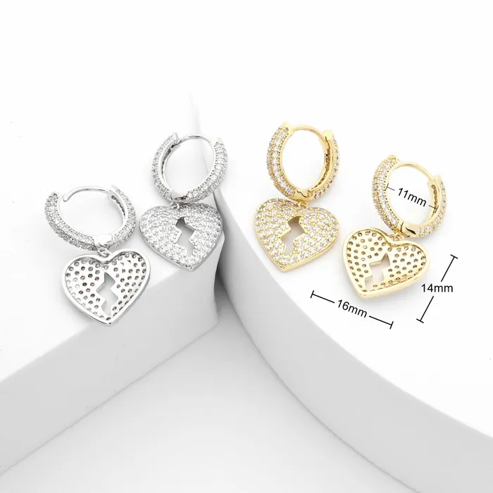 Glitters Earrings Dangle Heart OneTouch Huggie Hoop Earrings