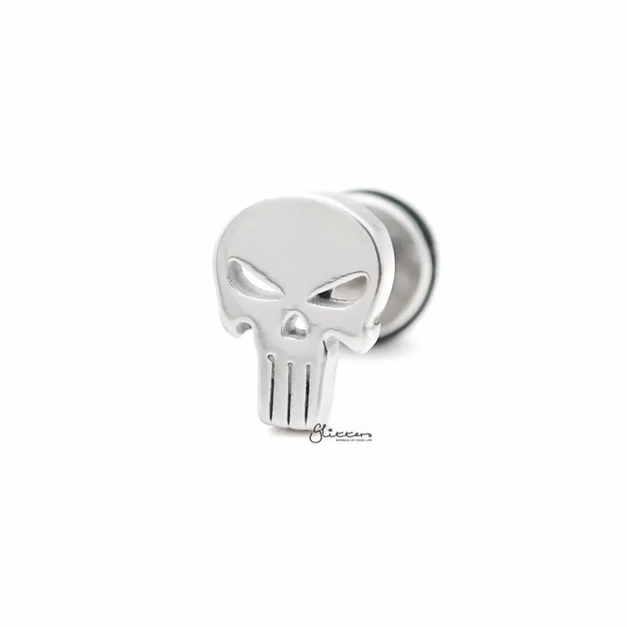 Glitters Earrings Punisher Skull Fake Plug Earring Silver
