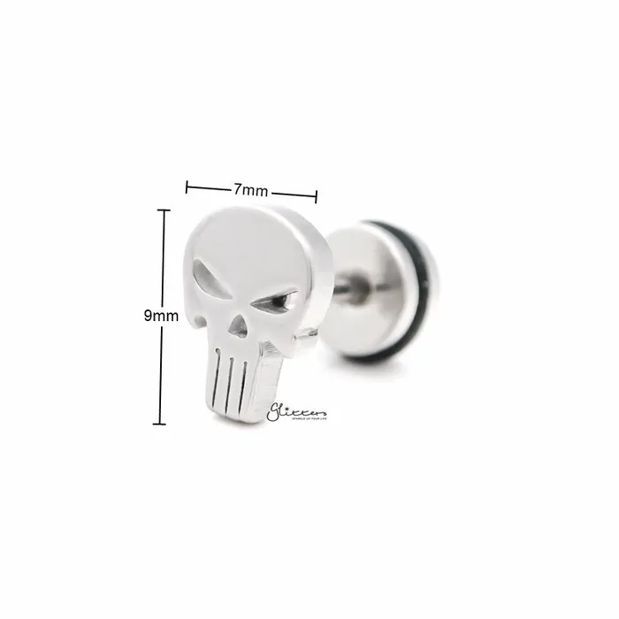 Glitters Earrings Punisher Skull Fake Plug Earring Silver