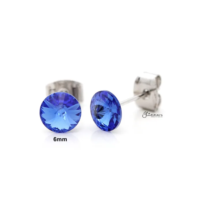Glitters Earrings Round Crystal Stud Earrings Blue