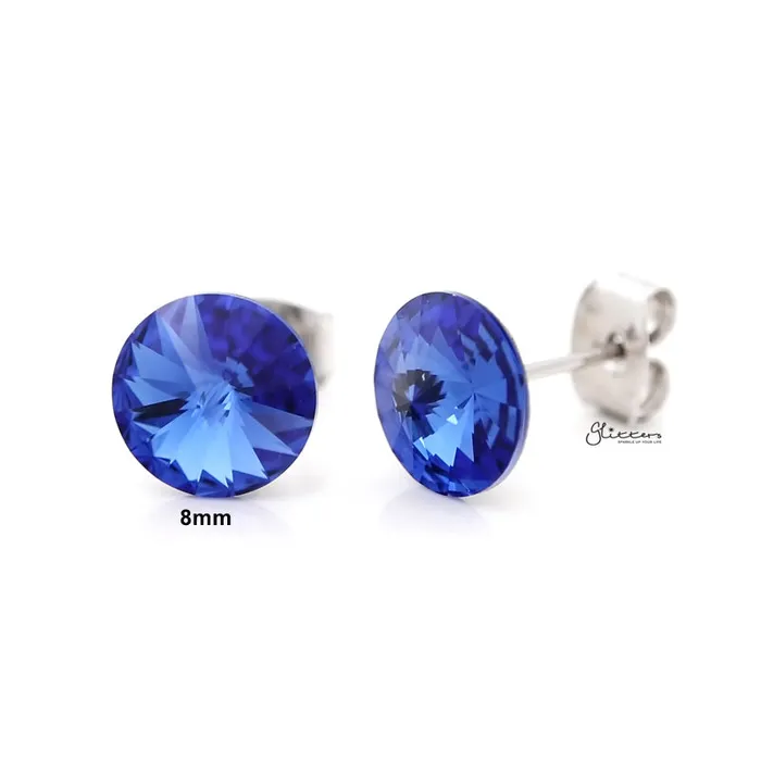 Glitters Earrings Round Crystal Stud Earrings Blue