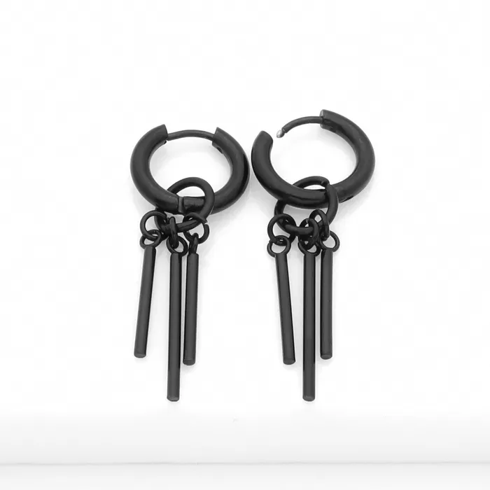Glitters Earrings Stainless Steel Huggie Hoop Earrings with Bars Charm Black