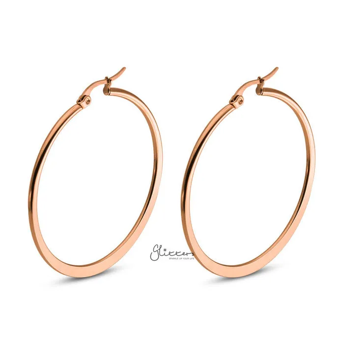 Glitters Earrings Stainless Steel Plain Flat Hoop Earrings Rose Gold