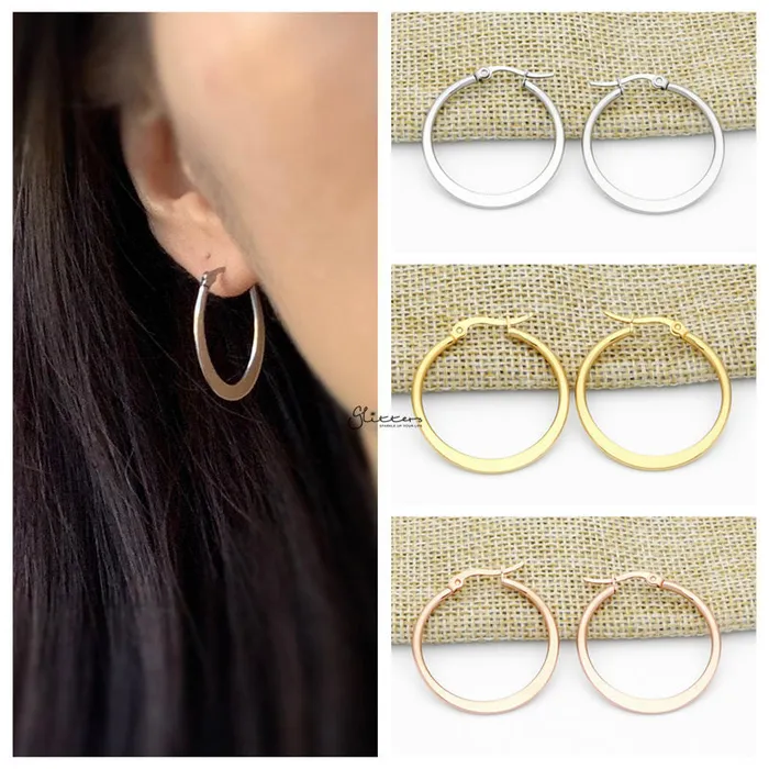 Glitters Earrings Stainless Steel Plain Flat Hoop Earrings Rose Gold
