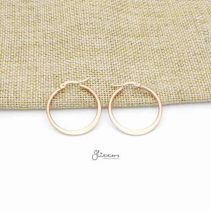 Glitters Earrings Stainless Steel Plain Flat Hoop Earrings Rose Gold