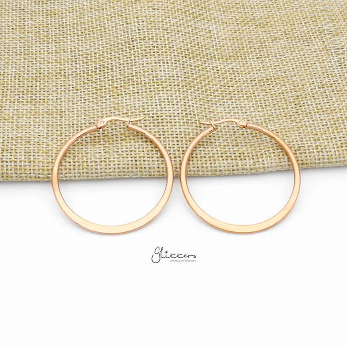 Glitters Earrings Stainless Steel Plain Flat Hoop Earrings Rose Gold