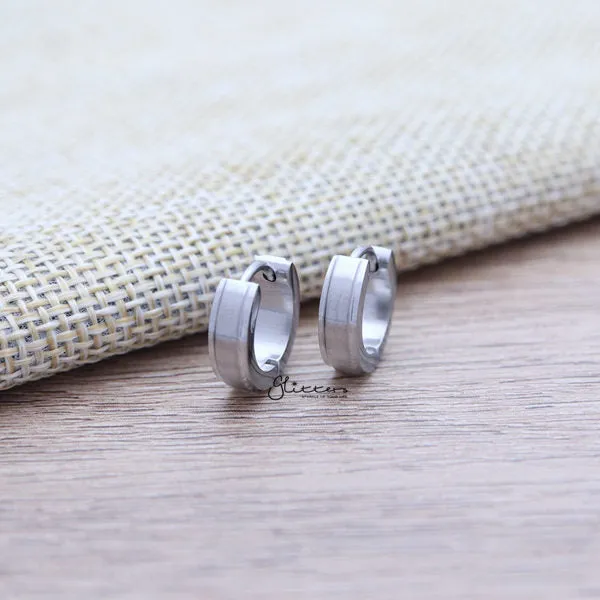 Glitters Earrings Stainless Steel Plain Hinged Hoop Earrings with Step Edges
