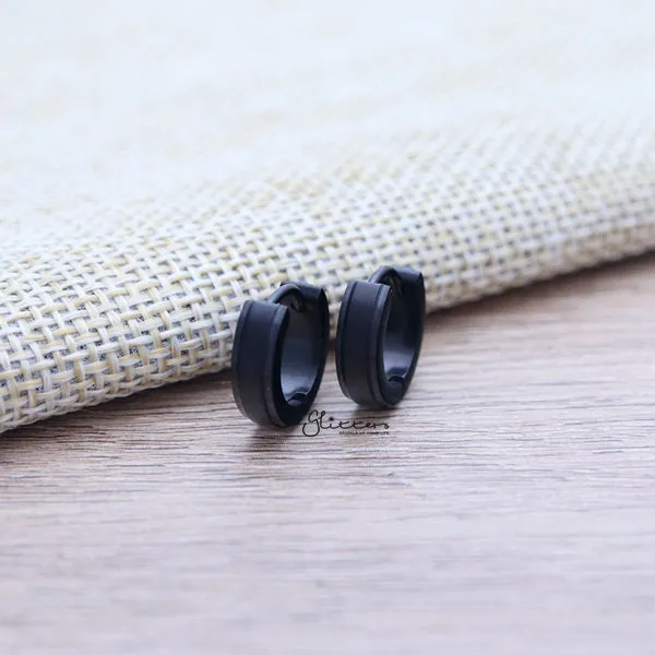 Glitters Earrings Stainless Steel Plain Hinged Hoop Earrings with Step Edges