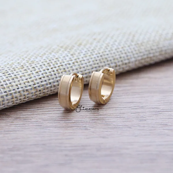Glitters Earrings Stainless Steel Plain Hinged Hoop Earrings with Step Edges