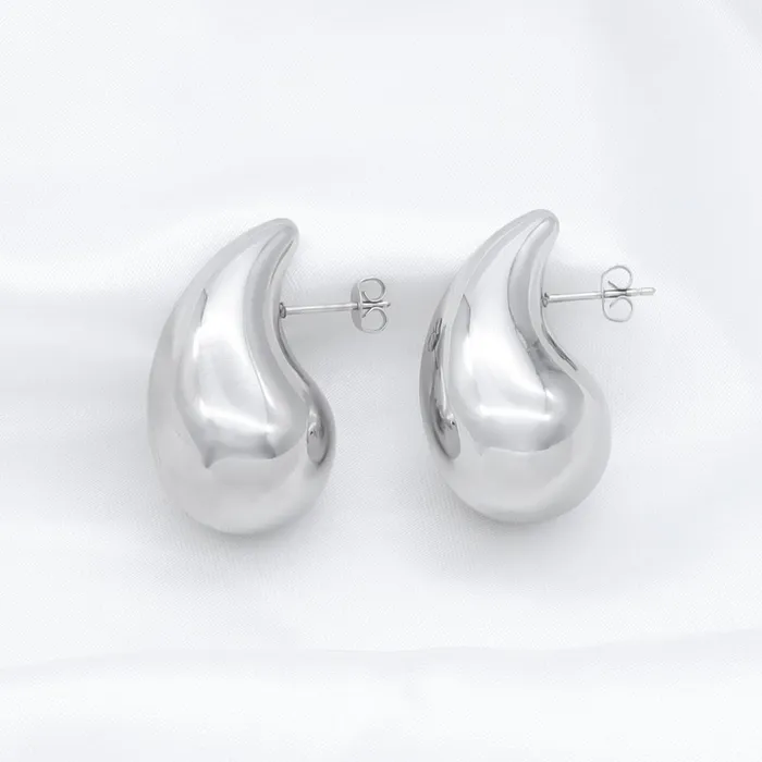 Glitters Earrings Stainless Steel Teardrop Earrings Silver