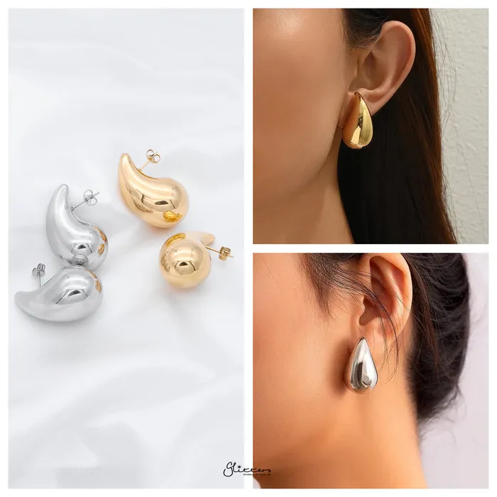Glitters Earrings Stainless Steel Teardrop Earrings Silver