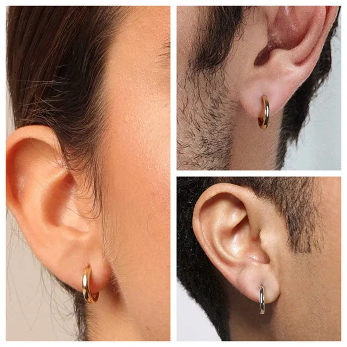 Glitters Earrings Sterling Silver 3mm OneTouch Huggie Hoop Earrings Gold