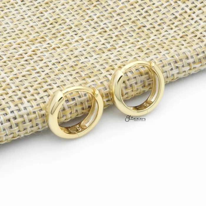Glitters Earrings Sterling Silver 3mm OneTouch Huggie Hoop Earrings Gold