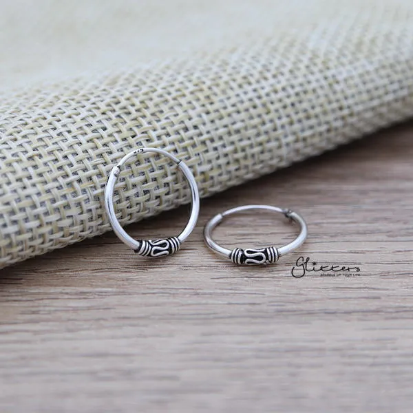 Glitters Earrings Sterling Silver Bali Hoop Sleeper Earrings 14mm SSE0248