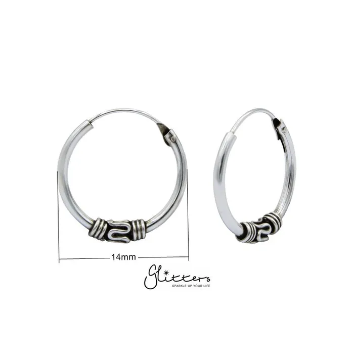 Glitters Earrings Sterling Silver Bali Hoop Sleeper Earrings 14mm SSE0248