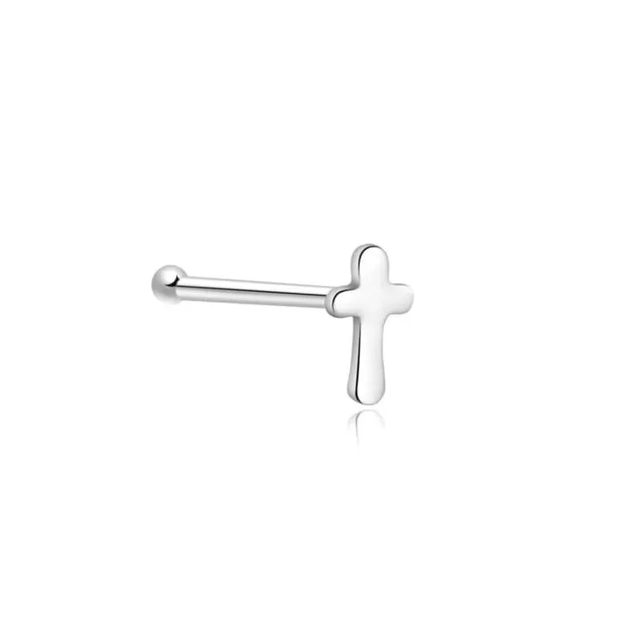 Glitters Earrings Sterling Silver Cross Nose Pin Stud