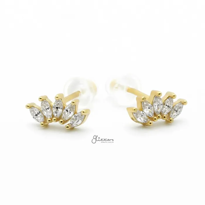 Glitters Earrings Sterling Silver Five Marquise CZ Stud Earrings Gold