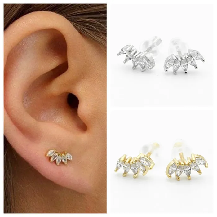 Glitters Earrings Sterling Silver Five Marquise CZ Stud Earrings Gold