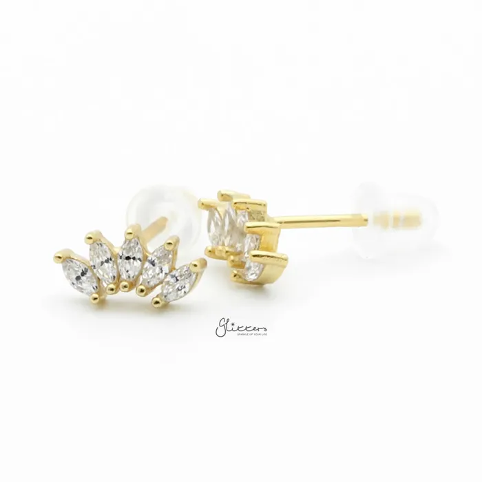 Glitters Earrings Sterling Silver Five Marquise CZ Stud Earrings Gold