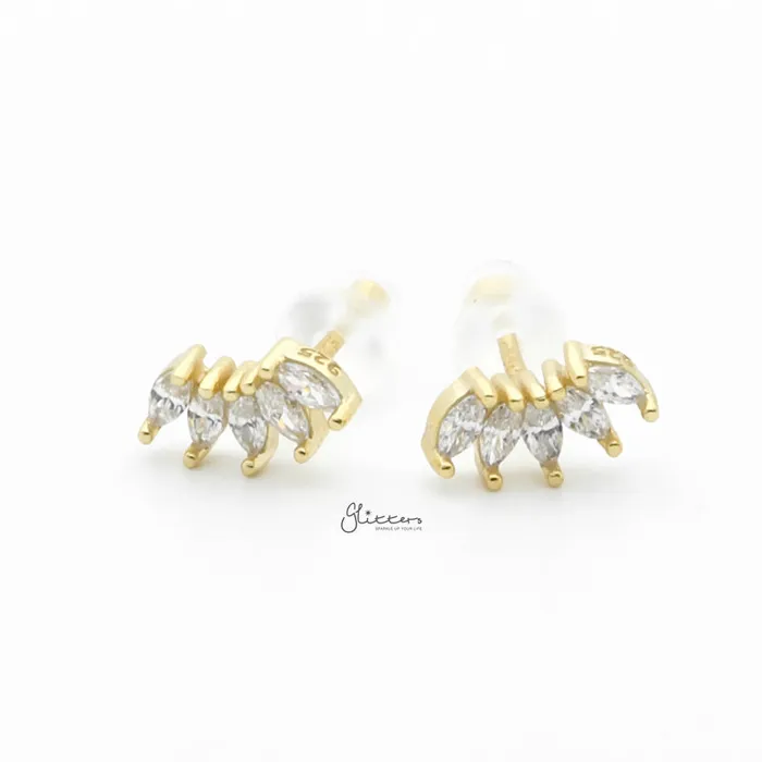 Glitters Earrings Sterling Silver Five Marquise CZ Stud Earrings Gold