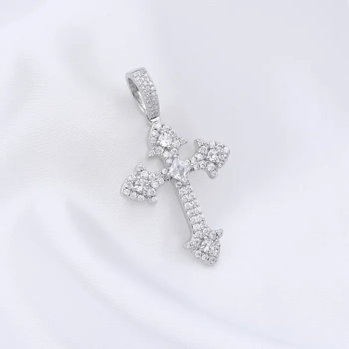Glitters Necklaces Iced Out Cross Pendant Silver