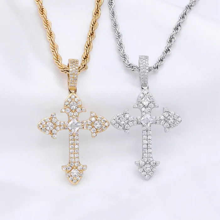 Glitters Necklaces Iced Out Cross Pendant Silver