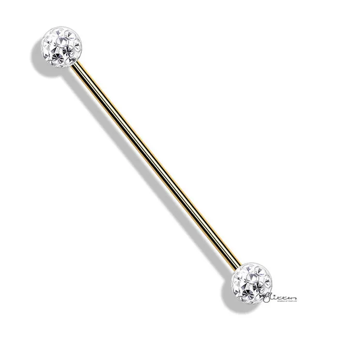 Glitters PreStyled Sets Epoxy Covered Crystal Paved Balls Industrial Barbell Gold
