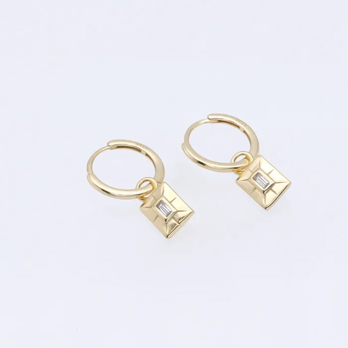 Glitters Rectangle Charm Huggie Hoop Earrings Gold Earrings