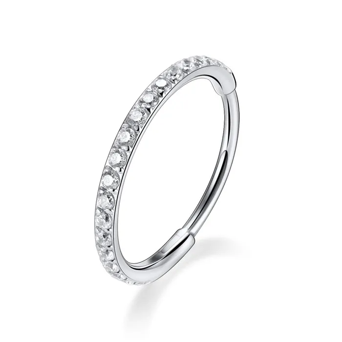 Glitters Rings CZ Paved Hinged Segment Nose Hoop Ring