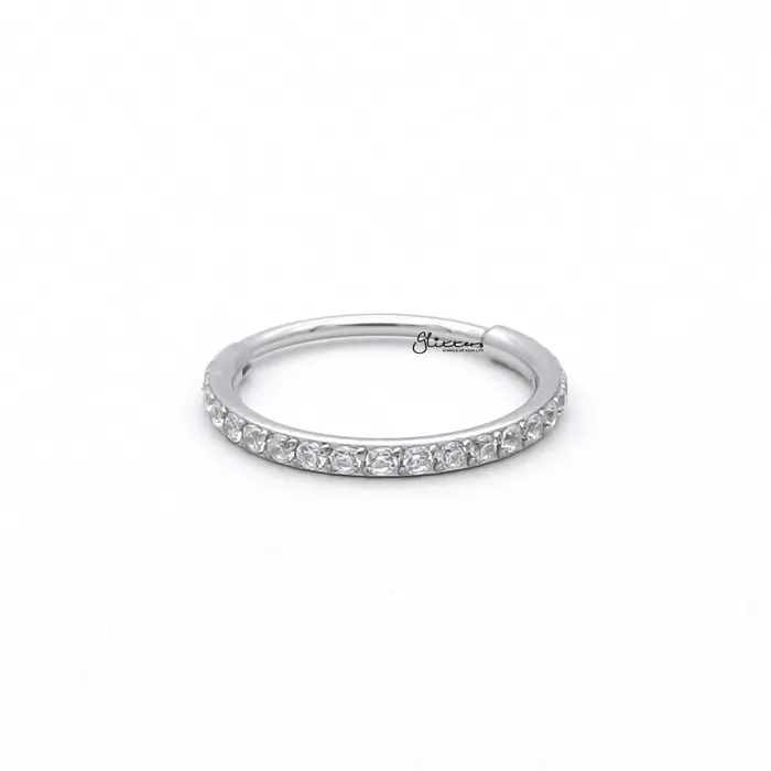 Glitters Rings CZ Paved Hinged Segment Nose Hoop Ring