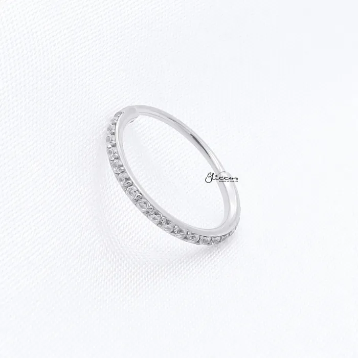 Glitters Rings CZ Paved Hinged Segment Nose Hoop Ring