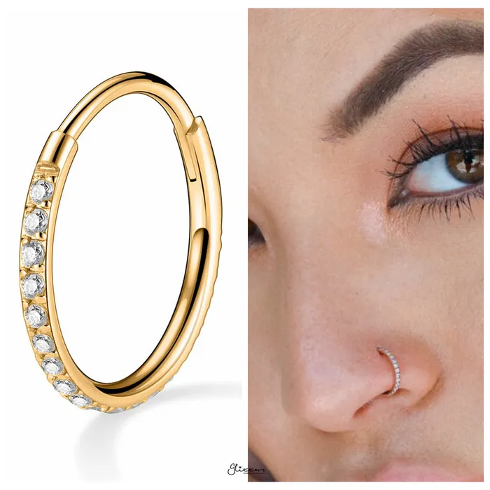 Glitters Rings CZ Paved Hinged Segment Nose Hoop Ring
