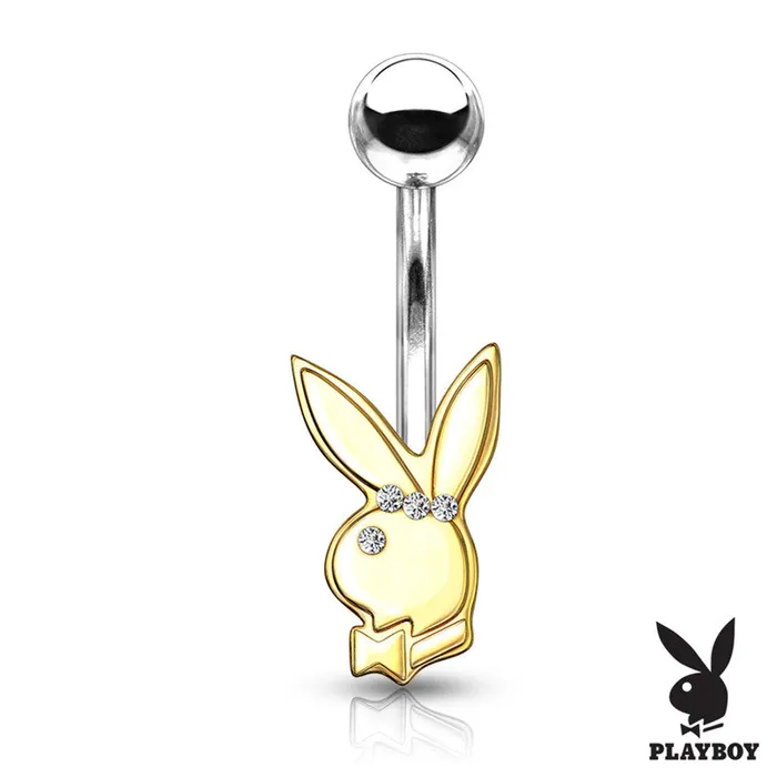 Glitters Rings Playboy Bunny with Clear Gem Eye Belly Button Navel Ring Gold
