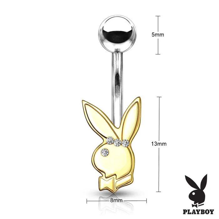 Glitters Rings Playboy Bunny with Clear Gem Eye Belly Button Navel Ring Gold