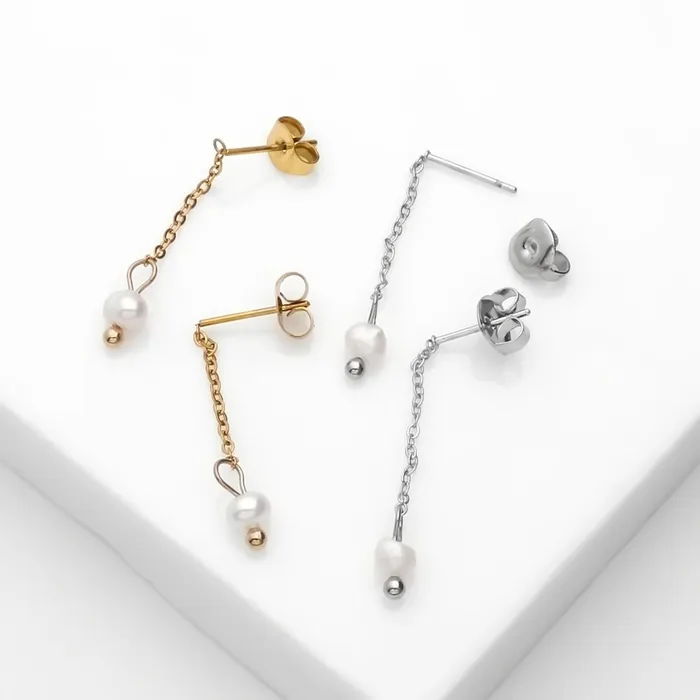 Glitters Stainless Steel Freshwater Pearl Dangle Earrings Gold Earrings