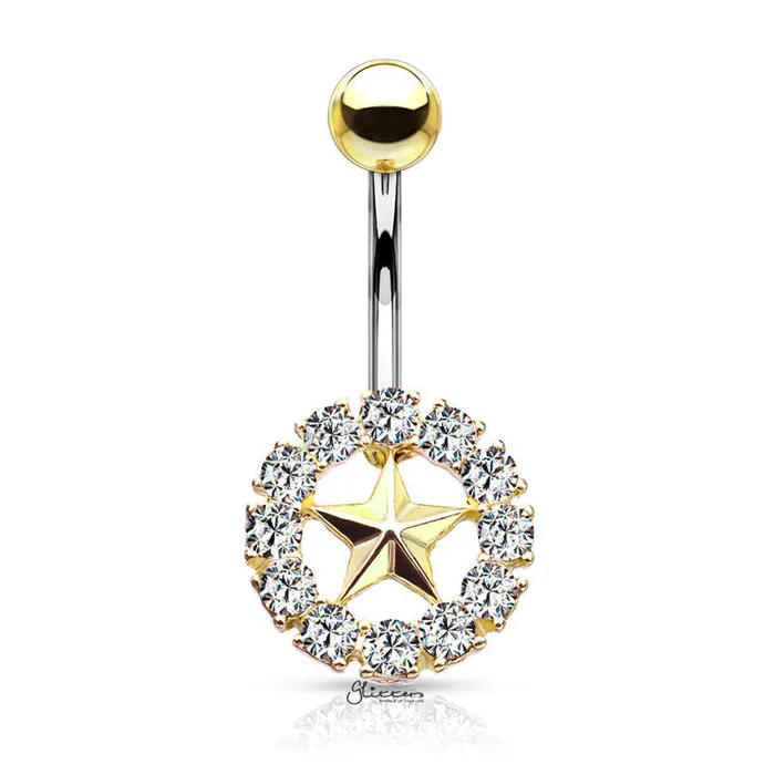 Glitters Star With Crystal Surroundings Belly Button Navel Ring Gold Rings