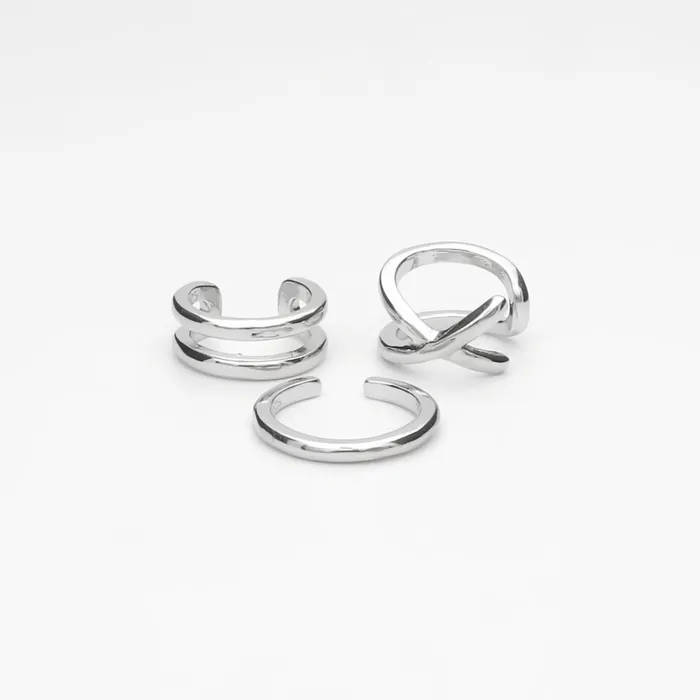 Glitters Sterling Silver Conch Ear Cuff Set Silver Earrings