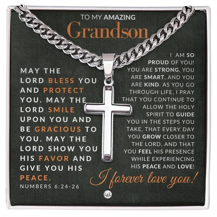 Grandson Gift Numbers 62426 Christian Encouragement Christian Cross Pendant on Mens Chain Necklace Great for Christmas His Birthday Baptism or Confirmation ShineOn Fulfillment Necklaces
