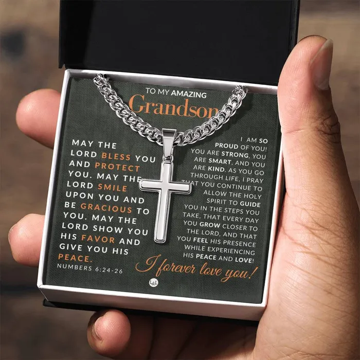 Grandson Gift Numbers 62426 Christian Encouragement Christian Cross Pendant on Mens Chain Necklace Great for Christmas His Birthday Baptism or Confirmation ShineOn Fulfillment Necklaces