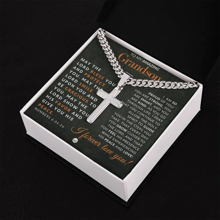 Grandson Gift Numbers 62426 Christian Encouragement Christian Cross Pendant on Mens Chain Necklace Great for Christmas His Birthday Baptism or Confirmation ShineOn Fulfillment Necklaces