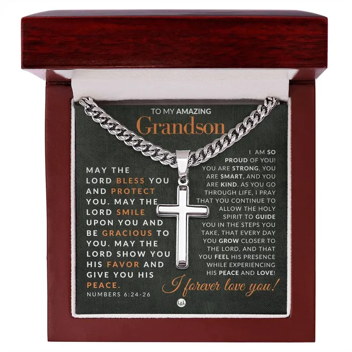 Grandson Gift Numbers 62426 Christian Encouragement Christian Cross Pendant on Mens Chain Necklace Great for Christmas His Birthday Baptism or Confirmation ShineOn Fulfillment Necklaces