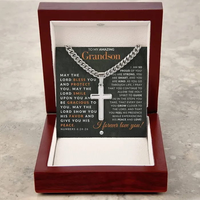 Grandson Gift Numbers 62426 Christian Encouragement Christian Cross Pendant on Mens Chain Necklace Great for Christmas His Birthday Baptism or Confirmation ShineOn Fulfillment Necklaces