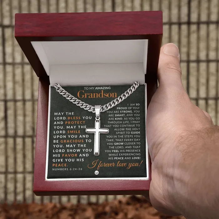 Grandson Gift Numbers 62426 Christian Encouragement Christian Cross Pendant on Mens Chain Necklace Great for Christmas His Birthday Baptism or Confirmation ShineOn Fulfillment Necklaces