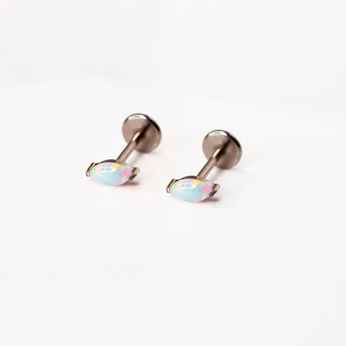Grayling Earrings Aurora Marquise Solitaire Opal Titanium Flat Back Sleeper Earrings