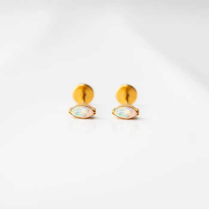 Grayling Earrings Aurora Marquise Solitaire Opal Titanium Flat Back Sleeper Earrings