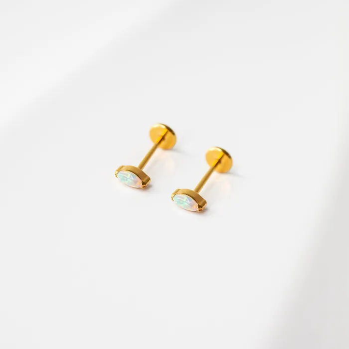 Grayling Earrings Aurora Marquise Solitaire Opal Titanium Flat Back Sleeper Earrings