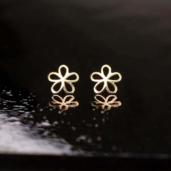 Grayling Flower Silhouette Flat Back Sleeper Earrings 14K Solid Gold Earrings Grayling Flower Silhouette Flat Back Sleeper Earrings 14K Solid Gold Earrings