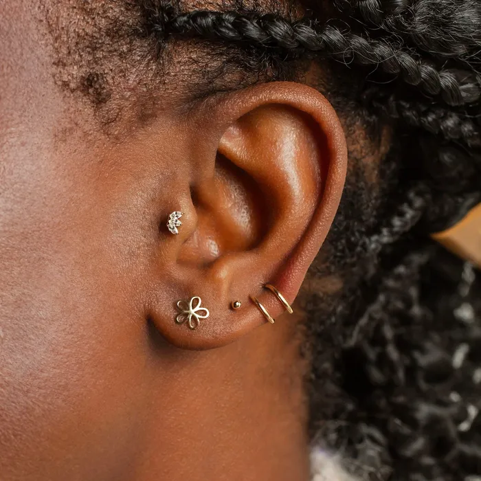 Grayling Flower Silhouette Flat Back Sleeper Earrings 14K Solid Gold Earrings