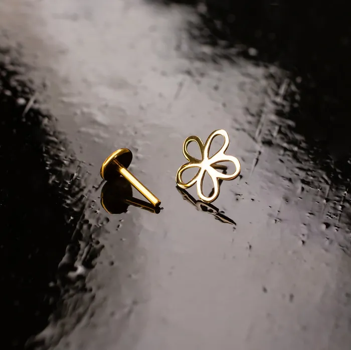 Grayling Flower Silhouette Flat Back Sleeper Earrings 14K Solid Gold Earrings