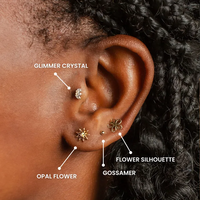 Grayling Flower Silhouette Flat Back Sleeper Earrings 14K Solid Gold Earrings